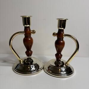 Vintage Home Interiors USA Candle Holders Wall Sconce Table Top Wood Gold MCM